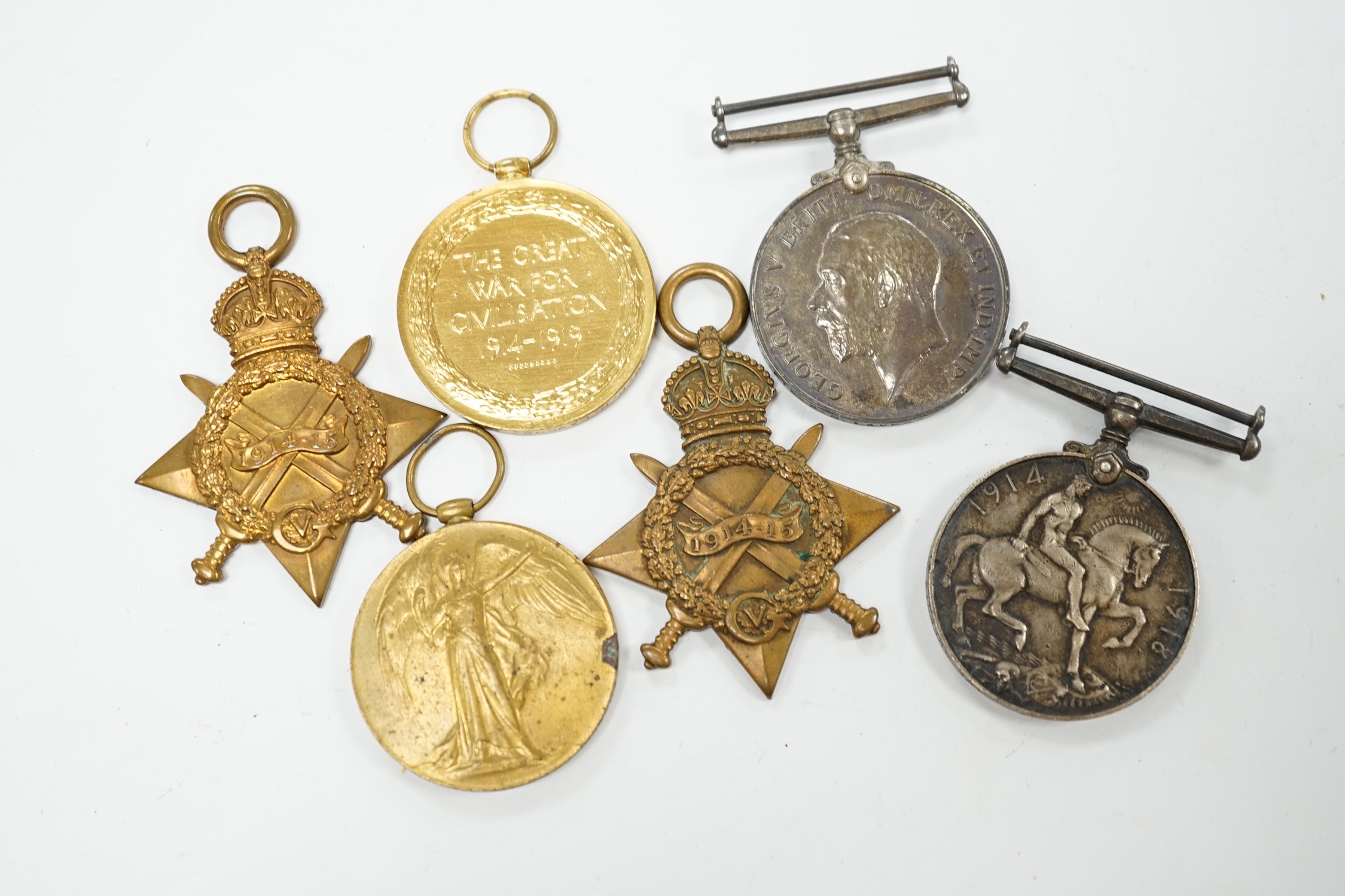 Two First World War medal groups; a group awarded to Private P.N. Lavers, City of London Yeomanry